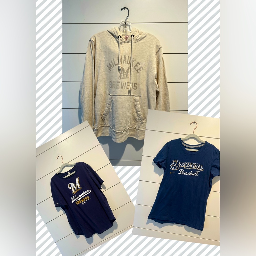 LOT of 3 MLB Milwaukee Brewers Women's Hooded Sweatshirt, 2-tee shirts